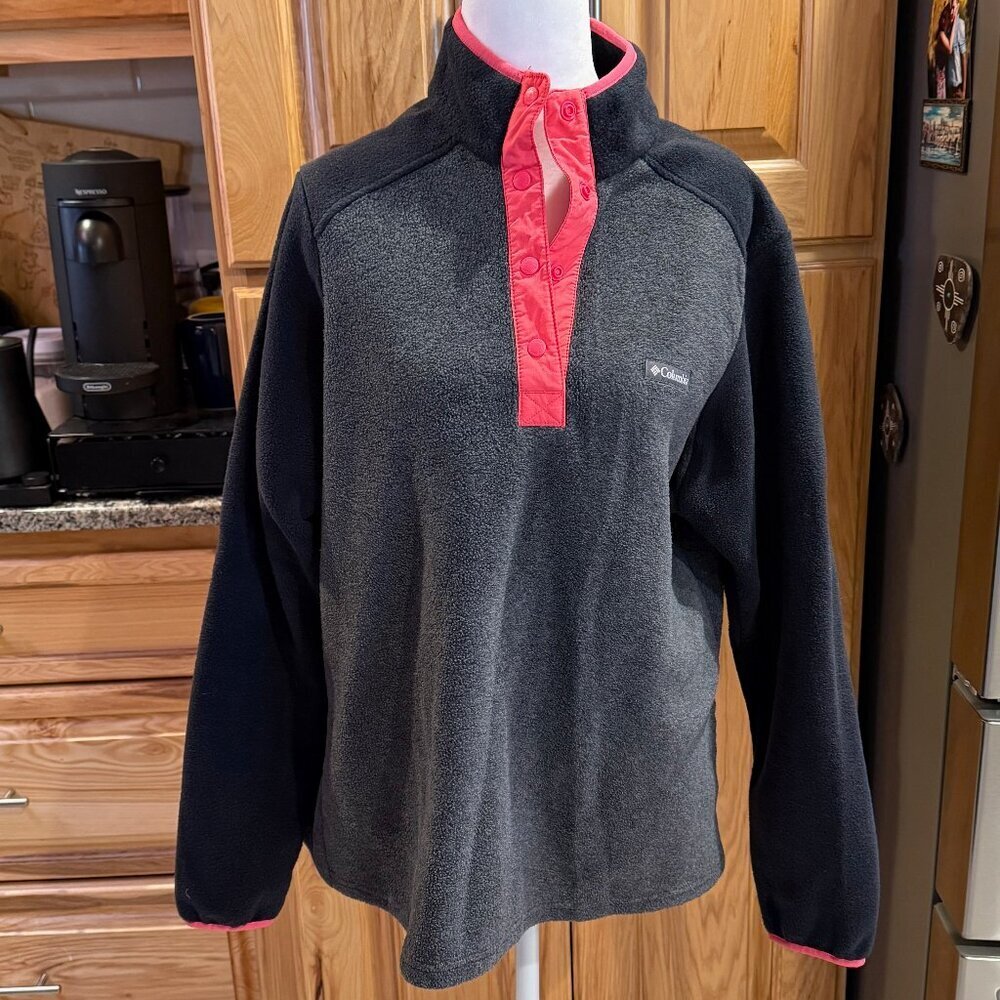 Columbia Mount Canyon Snap Fleece‎ Pullover Women's Large Black Gray EUC